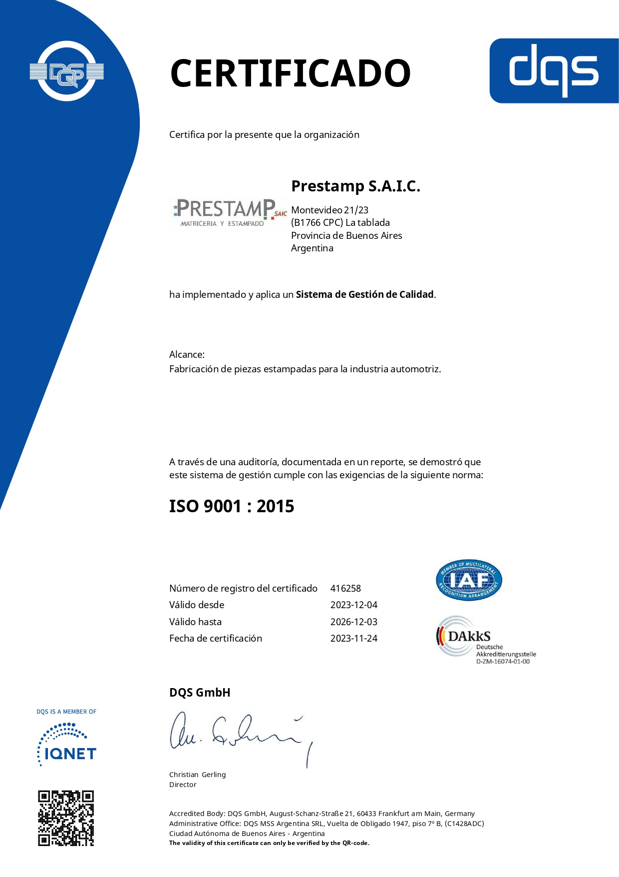 Certificado ISO 9001